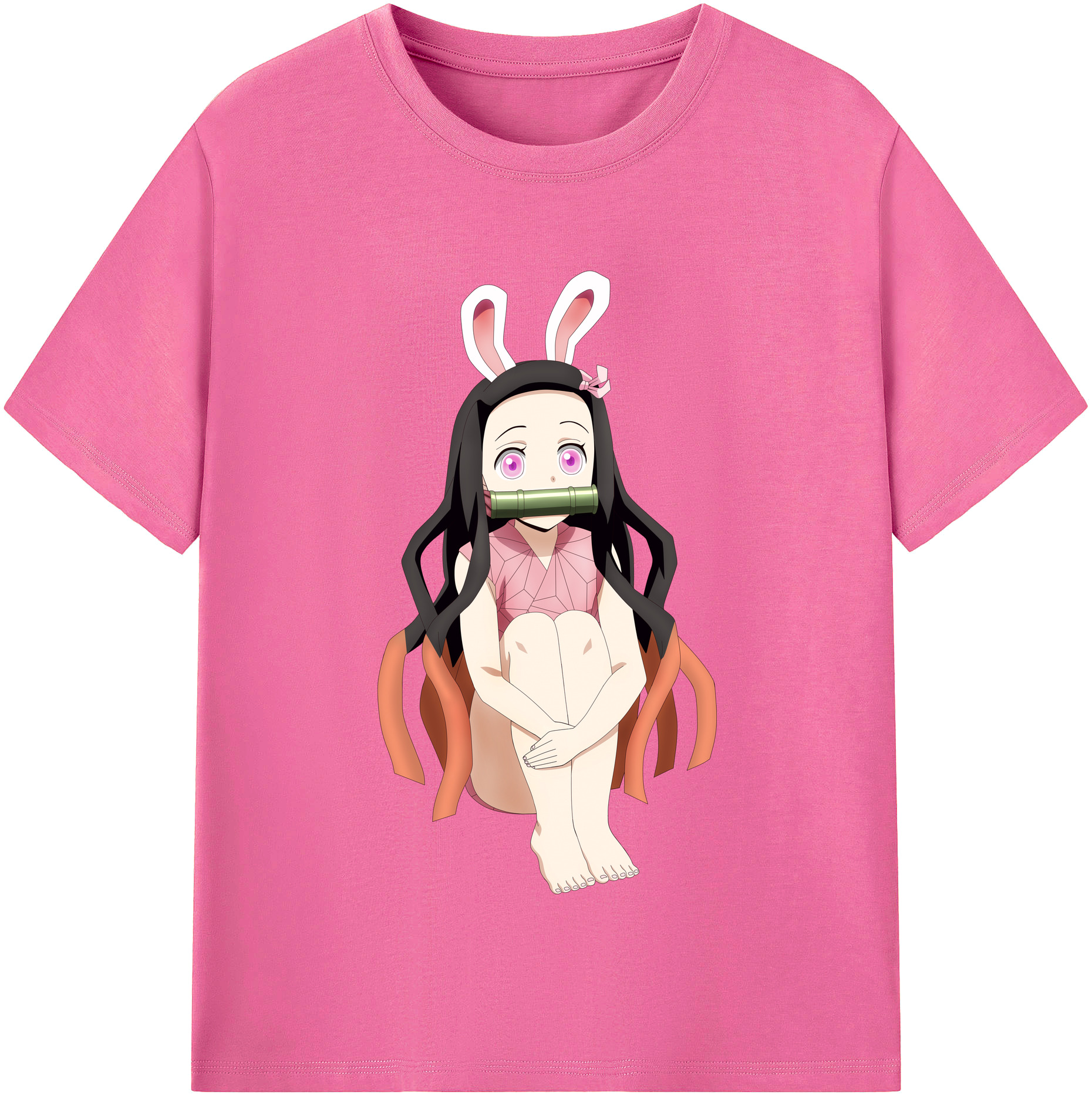 （画像用） 鬼滅の刃（きめつのやいば）竈門 禰󠄀豆子／かまど ねずこ Kamado Nezuko レディースカジュアルプリントTシャツ（綿100％）